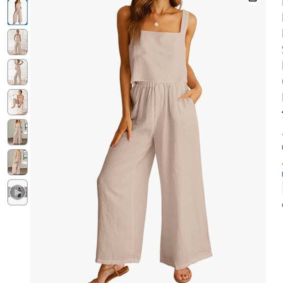 Pants - Taupe 2 Piece Wide Leg Pant Crop Tank Top Linen Lounge Set